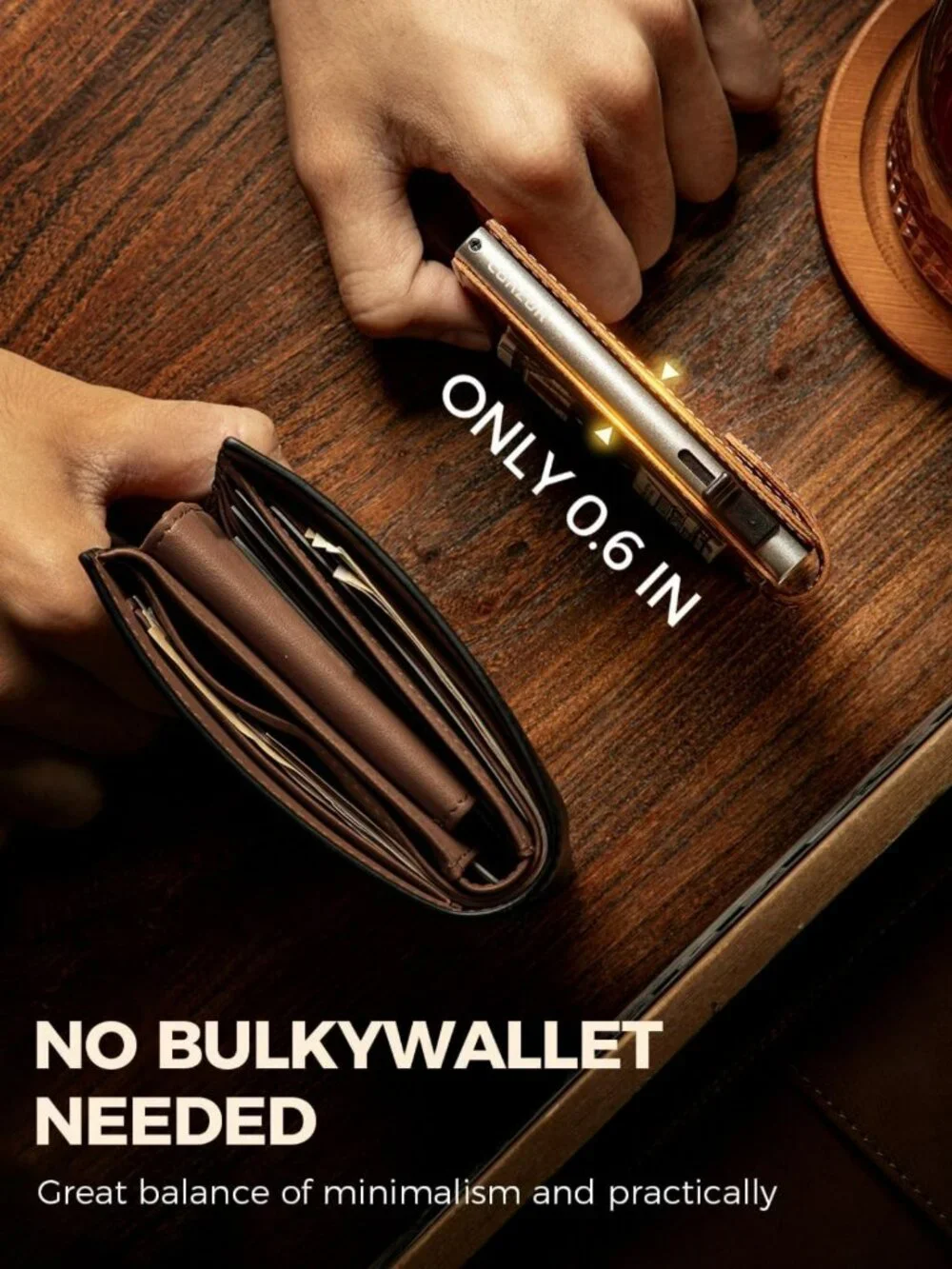 Minimalist RFID Blocking Slim Wallet for Men - Full Grain Leather, Pop Up Card